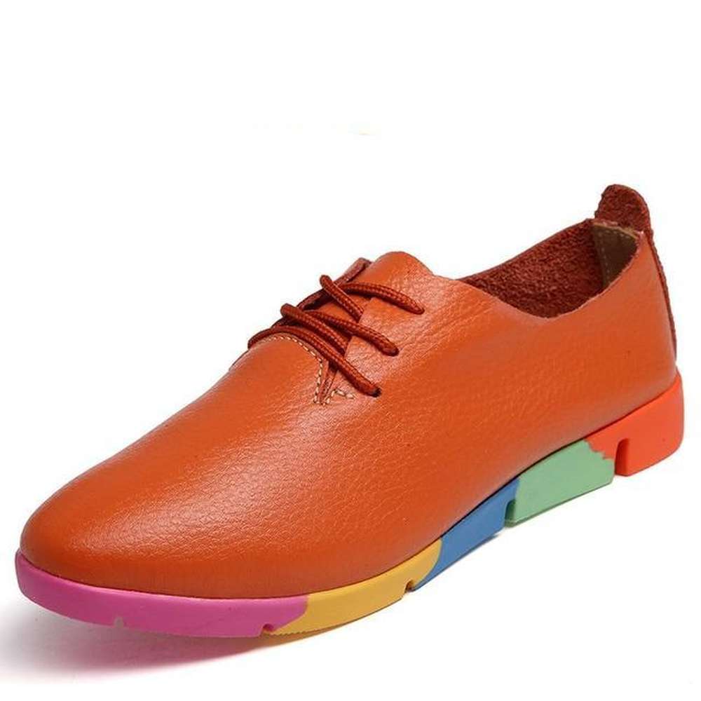 Women Loafer Cow Genuine Leather Soft Pigskin Casual Lace Up Shoes Flats