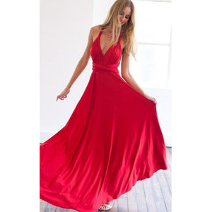 Women Multiway Wrap Convertible Boho Maxi Club Red Dress