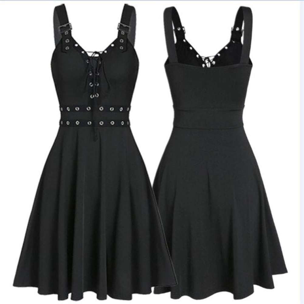 Women's Gothic Punk Sleeveless Strap Sling Dress