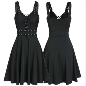 Women's Gothic Punk Sleeveless Strap Sling Dress