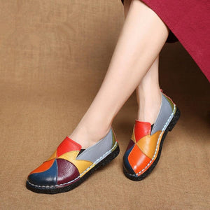 Women Genuine Leather Loafers Mixed Colorful Shoes