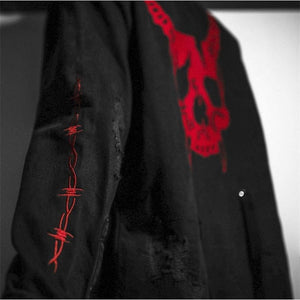 Unisex Harajuku Gothic Demon Hunter Skull Black Denim Jacket
