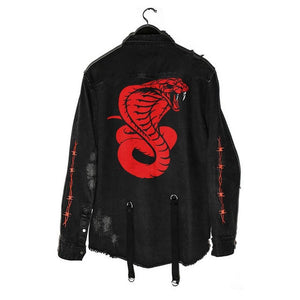Unisex Harajuku Gothic Demon Hunter Skull Black Denim Jacket