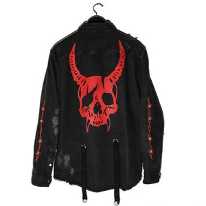 Unisex Harajuku Gothic Demon Hunter Skull Black Denim Jacket