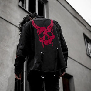 Unisex Harajuku Gothic Demon Hunter Skull Black Denim Jacket