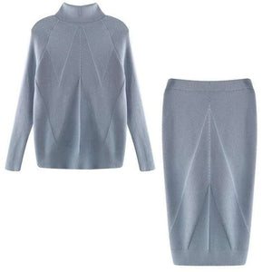 Women Knitting Costume Pullover Sweater + Slim Skirt Two-Piece Set
