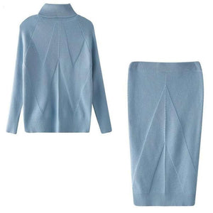 Women Knitting Costume Pullover Sweater + Slim Skirt Two-Piece Set