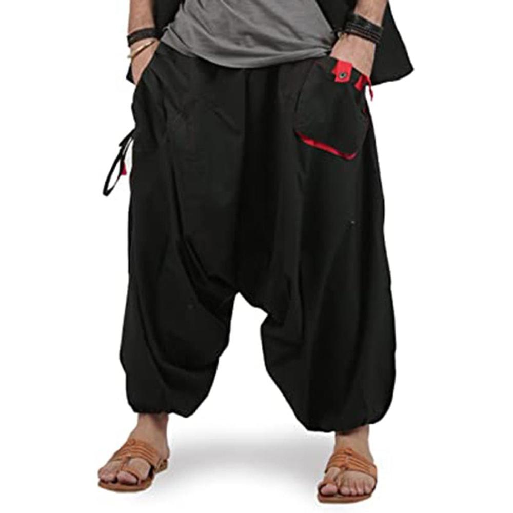 Men Streetwear Elastic Waist Loose Drop Crotch Harem Pants