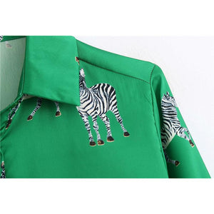 Women Satin Blouse Long Sleeve Zebra Print Shirts