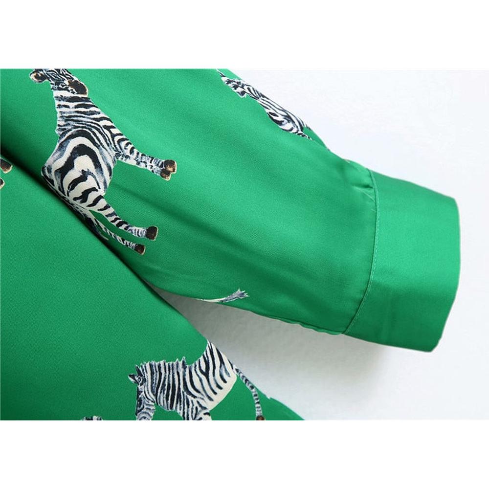 Women Satin Blouse Long Sleeve Zebra Print Shirts