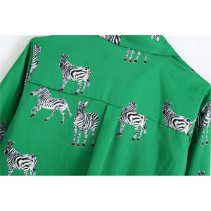 Women Satin Blouse Long Sleeve Zebra Print Shirts