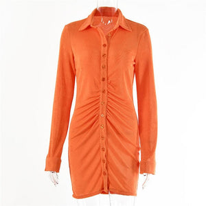 Women Ruched Long Sleeve Bodycon Dress