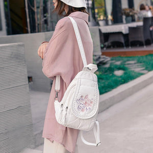 Women Embroidery Butterfly Flower Pattern Pu Leather Backpack