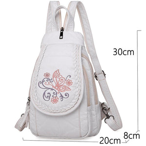Women Embroidery Butterfly Flower Pattern Pu Leather Backpack