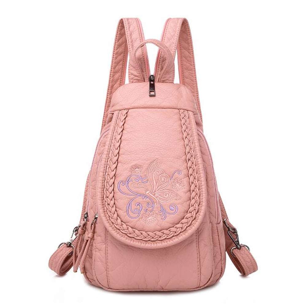 Women Embroidery Butterfly Flower Pattern Pu Leather Backpack