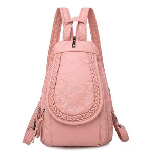 Women Embroidery Butterfly Flower Pattern Pu Leather Backpack