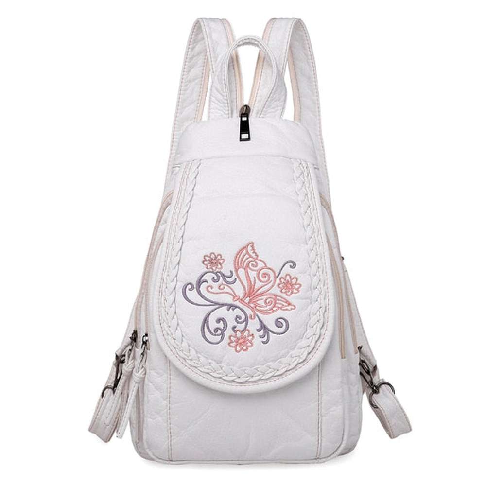 Women Embroidery Butterfly Flower Pattern Pu Leather Backpack