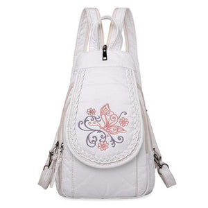 Women Embroidery Butterfly Flower Pattern Pu Leather Backpack