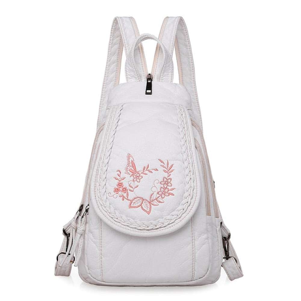 Women Embroidery Butterfly Flower Pattern Pu Leather Backpack