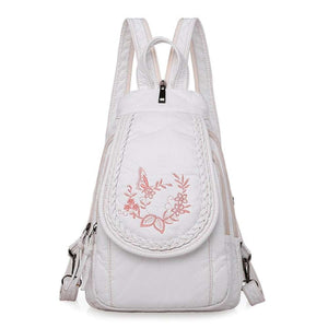 Women Embroidery Butterfly Flower Pattern Pu Leather Backpack