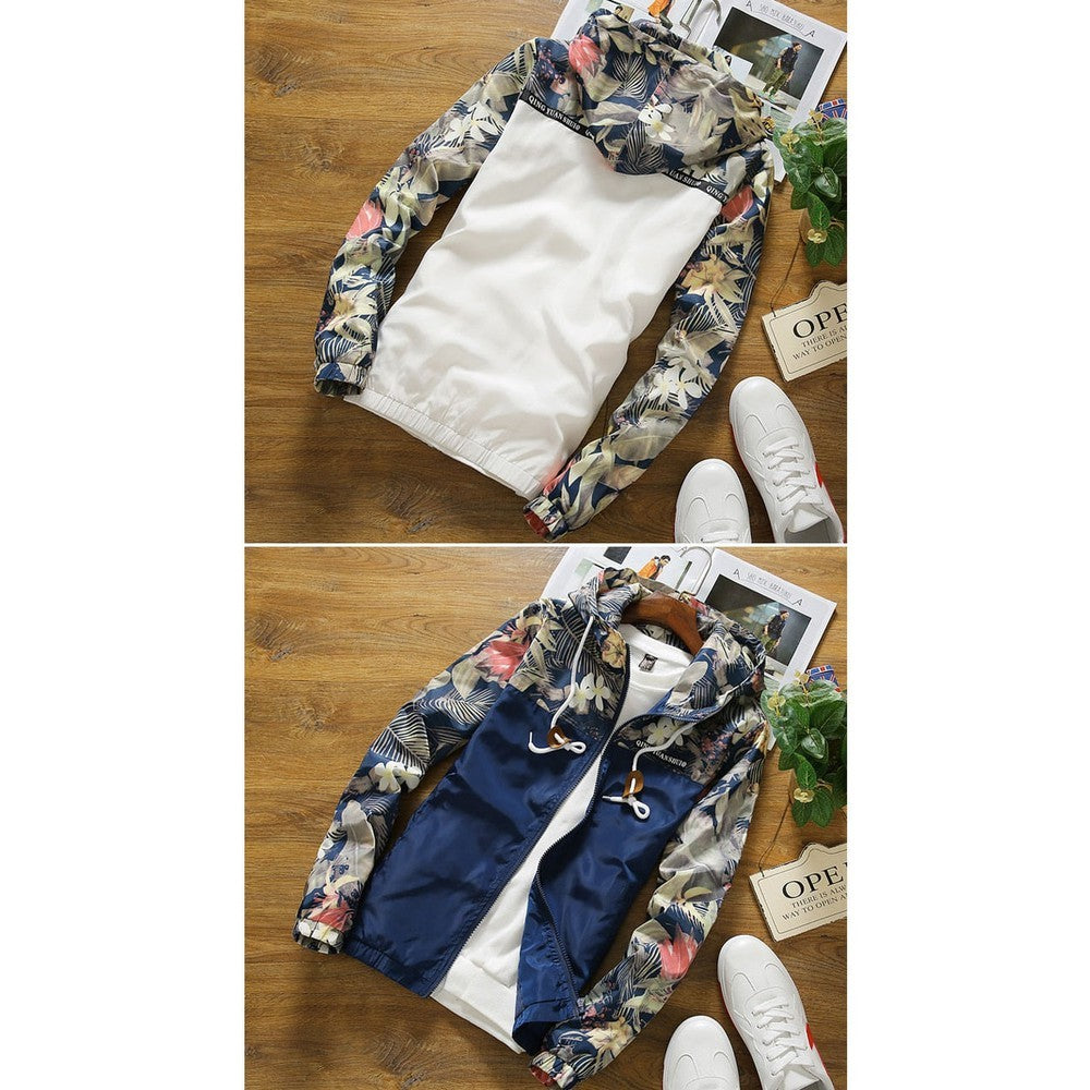 Women Floral Causal Windbreaker Basic Zipper Jackets