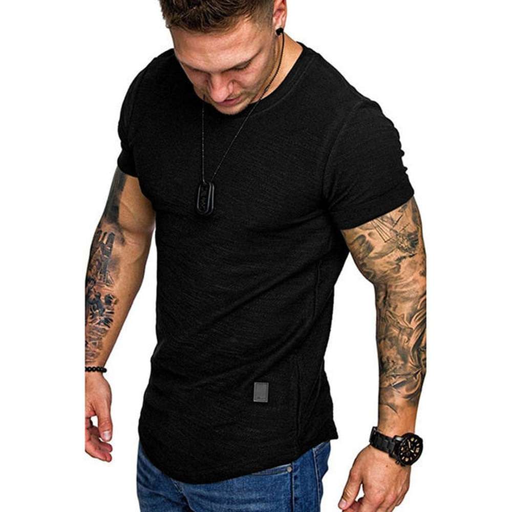 Men Slim Fit O-neck Short Sleeve Basic T-shirt