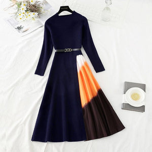 Women Long Sleeve Sweater Dress With Belt