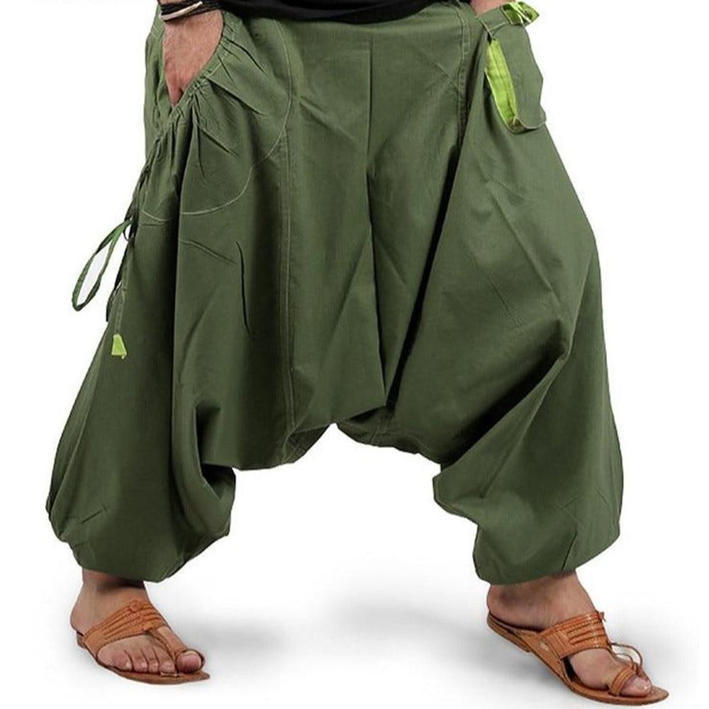 Men Streetwear Elastic Waist Loose Drop Crotch Harem Pants