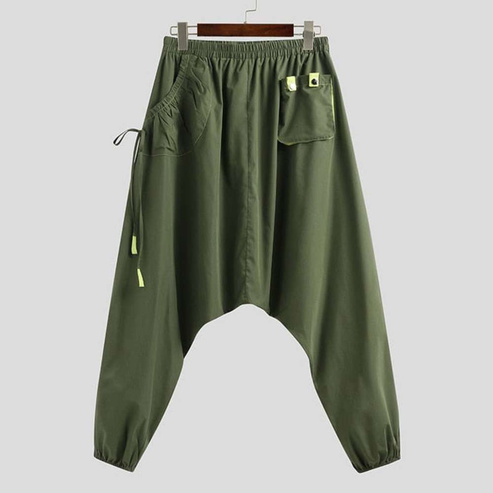 Men Streetwear Elastic Waist Loose Drop Crotch Harem Pants