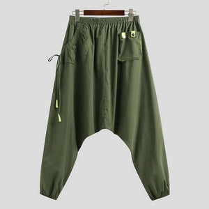 Men Streetwear Elastic Waist Loose Drop Crotch Harem Pants