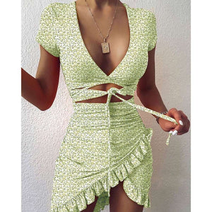 Women's Floral Print Tie Up Wrap Mini Dress