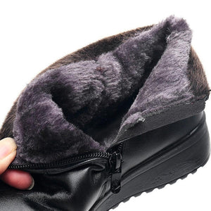 Women Leather Ankle Warm Boots Plush Wedge Shoes