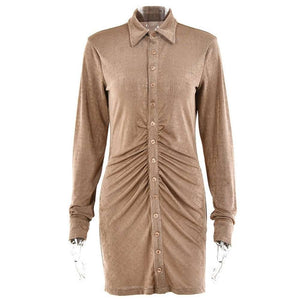 Women Ruched Long Sleeve Bodycon Dress