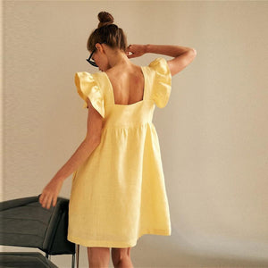 Women's Casual Square Collar Butterfly Sleeve Mini Dress