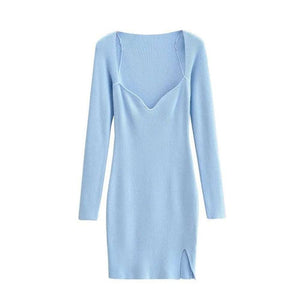 Women Elegant Square Neck Ribbed Knitted Dresses