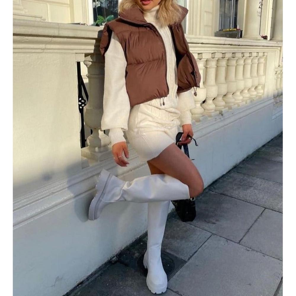 Women Cropped Vest Coat Stand Collar Zipper Casual Waistcoat