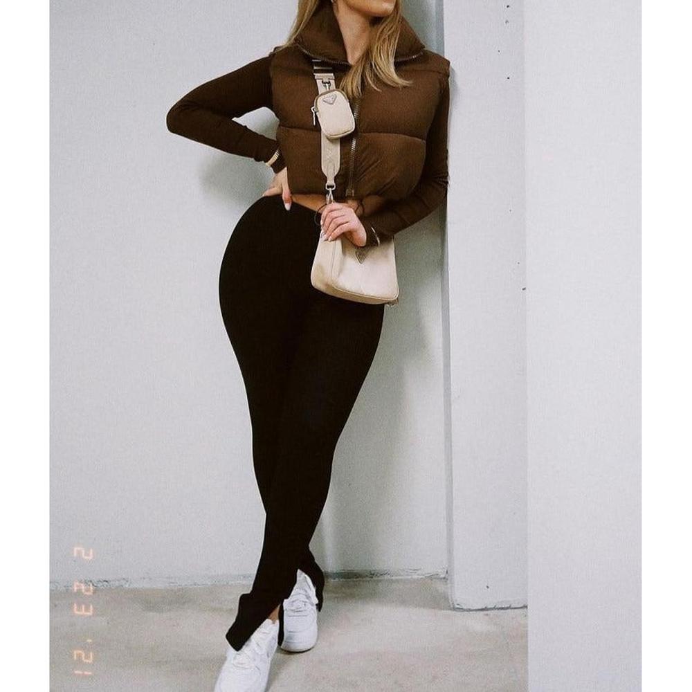 Women Cropped Vest Coat Stand Collar Zipper Casual Waistcoat