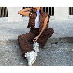 Women Cropped Vest Coat Stand Collar Zipper Casual Waistcoat