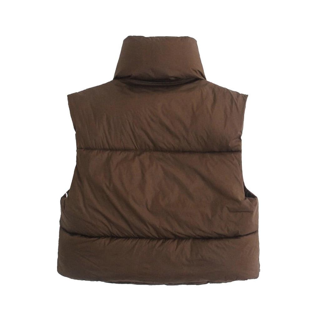 Women Cropped Vest Coat Stand Collar Zipper Casual Waistcoat