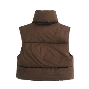 Women Cropped Vest Coat Stand Collar Zipper Casual Waistcoat