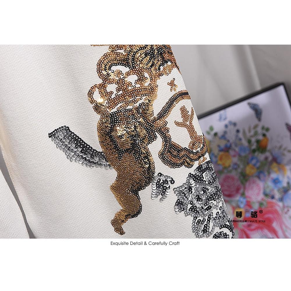 Women Sequin Embroidery Flower Loose Knitted Sweater Harem Pants 2 Piece Set