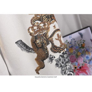 Women Sequin Embroidery Flower Loose Knitted Sweater Harem Pants 2 Piece Set