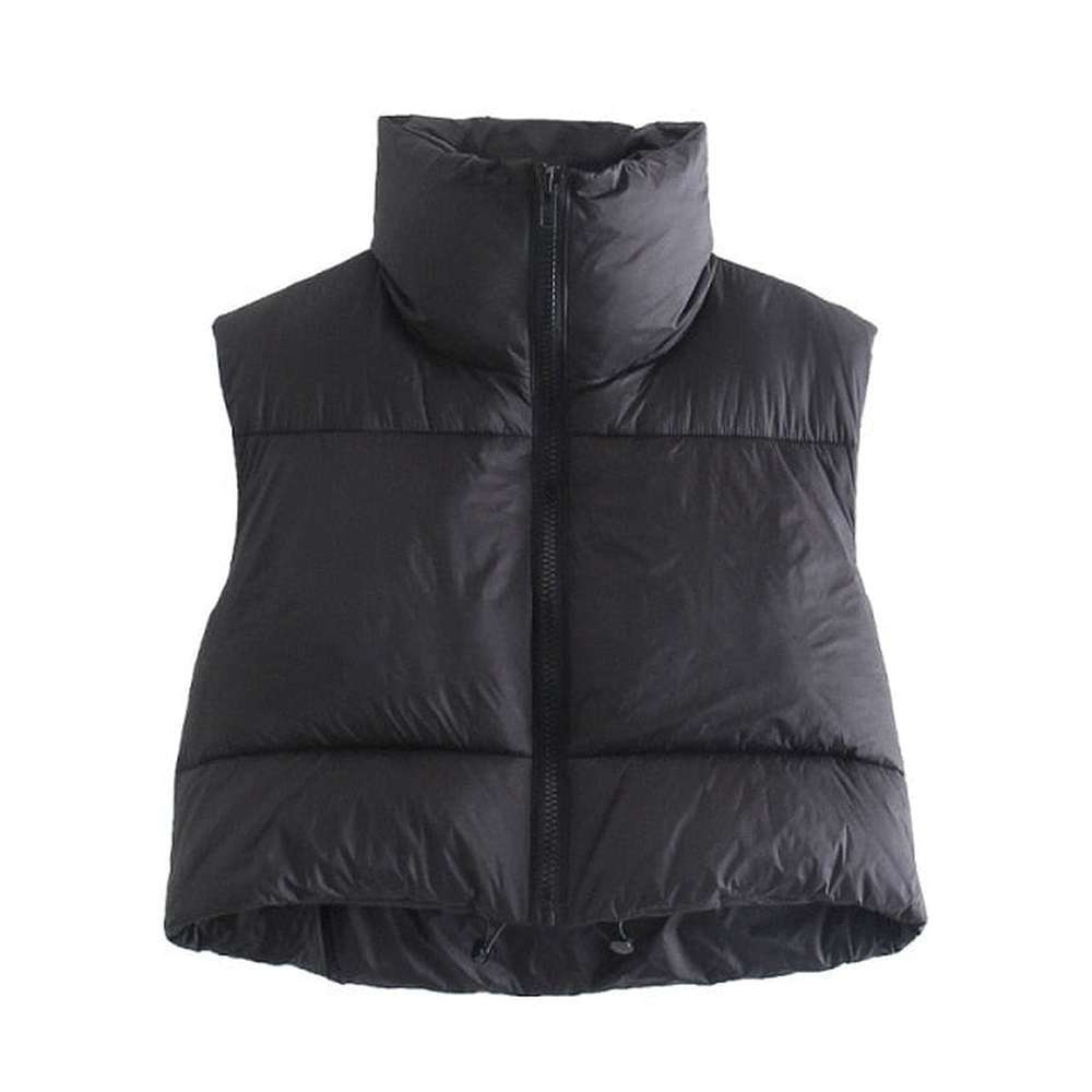 Women Cropped Vest Coat Stand Collar Zipper Casual Waistcoat