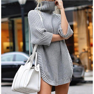 Women Turtleneck Pullover Long Clothing Irregularly Knitted Streetwear