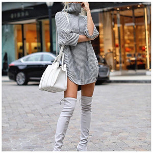 Women Turtleneck Pullover Long Clothing Irregularly Knitted Streetwear