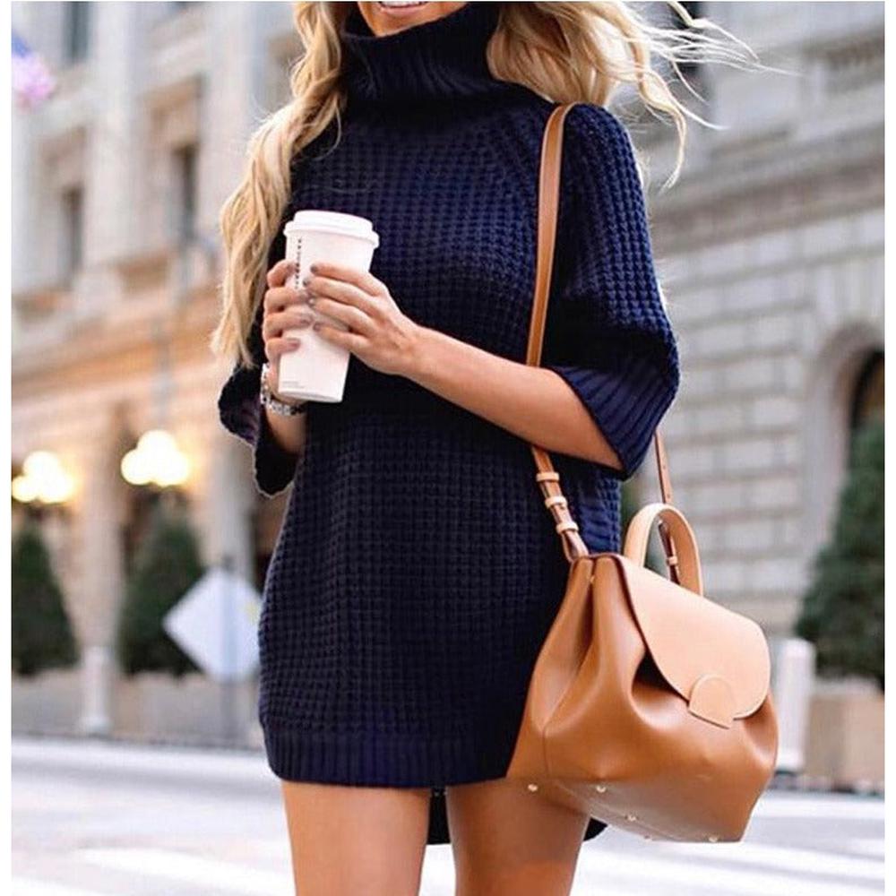 Women Turtleneck Pullover Long Clothing Irregularly Knitted Streetwear