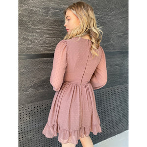 Women Ruffles Trim Deep V Neck Chiffon Dress