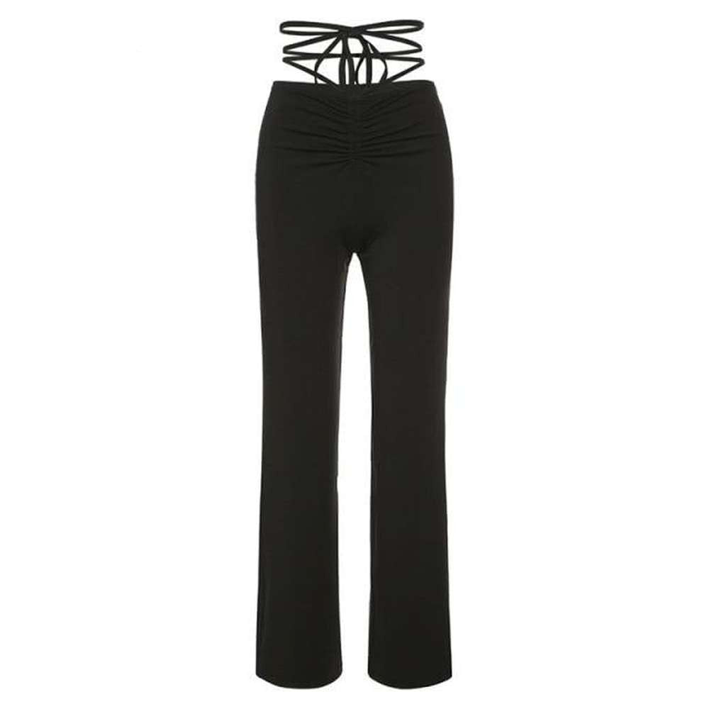 Women Straight Solid Elastic Slim Long Trousers