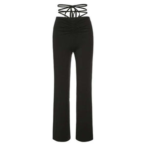 Women Straight Solid Elastic Slim Long Trousers
