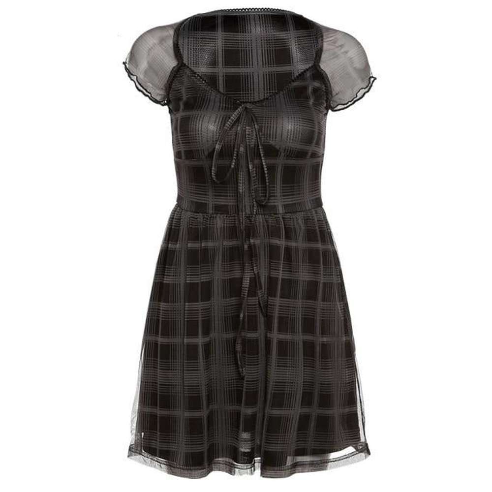 Women Lattice Pattern A-Line Short Sleeve Mini Dress